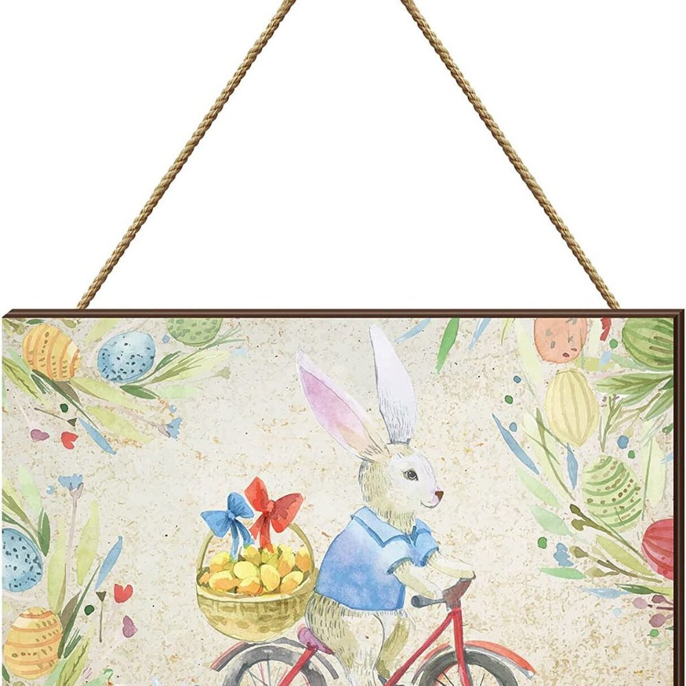 Easter Sign Bunny Bike Easter Signs Decor Religious Easter Door Rabbit - Picture 8 of 8